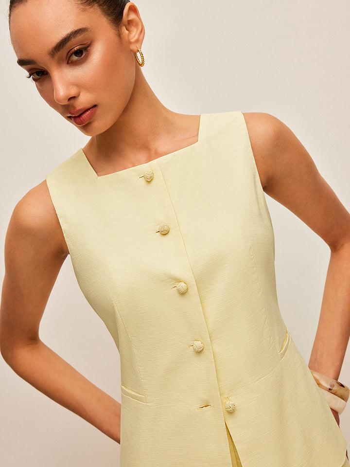 Cotton & Linen Tie-Back Vest With Pockets Pants Set  Liora Lane Boutique Pant Sets