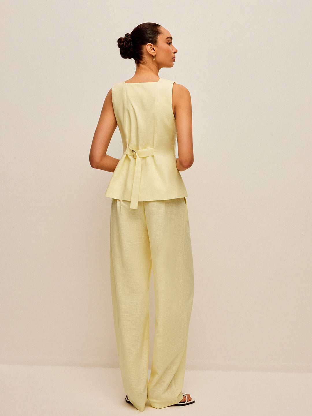 Cotton & Linen Tie-Back Vest With Pockets Pants Set  Liora Lane Boutique Pant Sets
