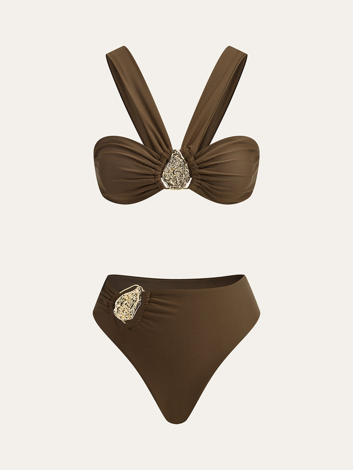 Metal Decor Bikini Set  Liora Lane Boutique Bikini Sets Brown / L 95.99