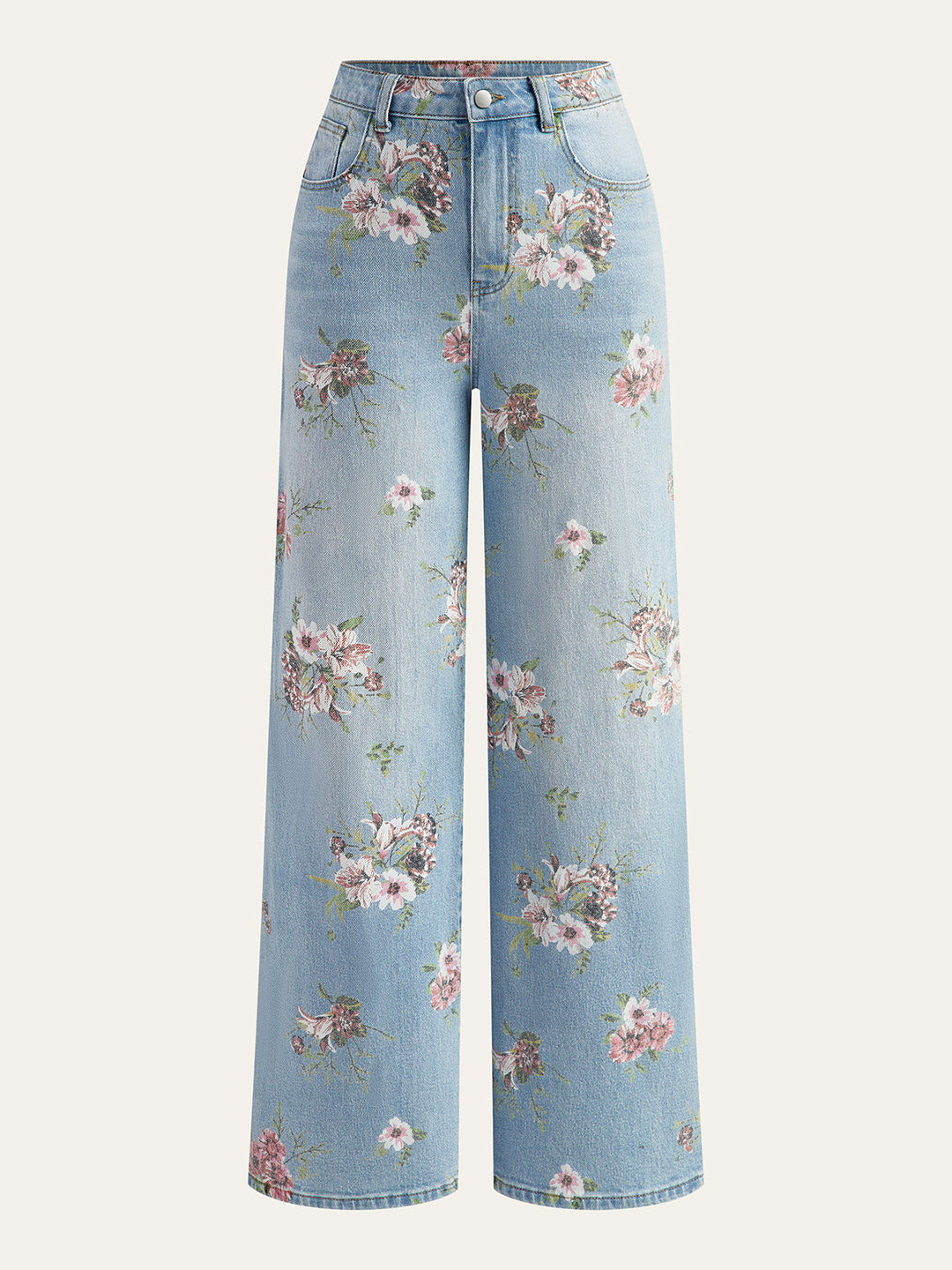 Floral Print Mid-Waist Denim Pants  Liora Lane Boutique Jeans LightBlue / XL 59.00