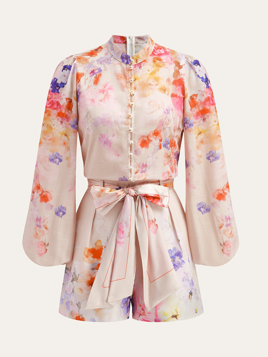 Watercolor Floral Belted Shorts Set  Liora Lane Boutique Short Sets Multicolor / XL 74.00