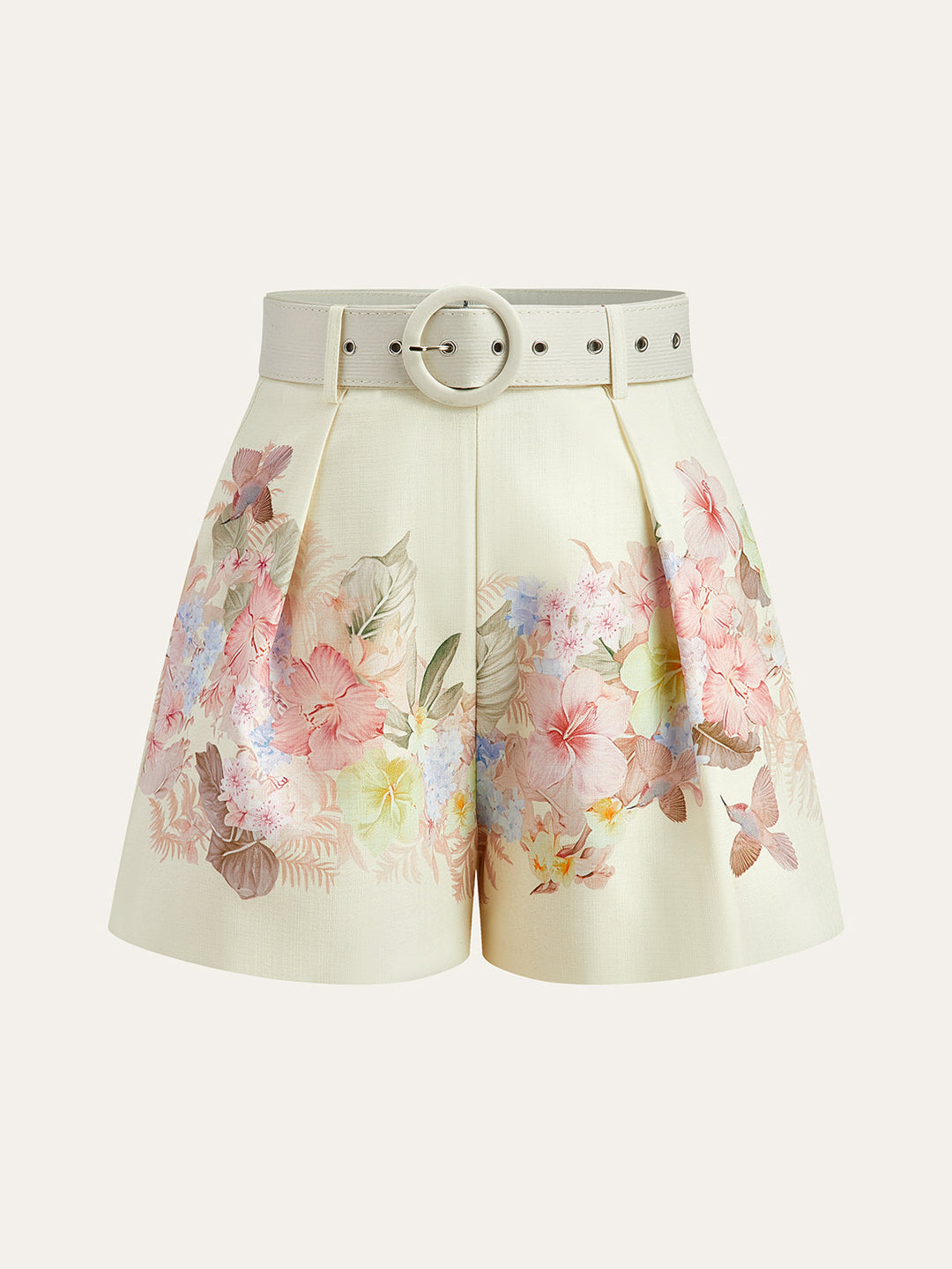 Floral Print Three-Piece Shorts Set With Belt  Liora Lane Boutique Short Sets