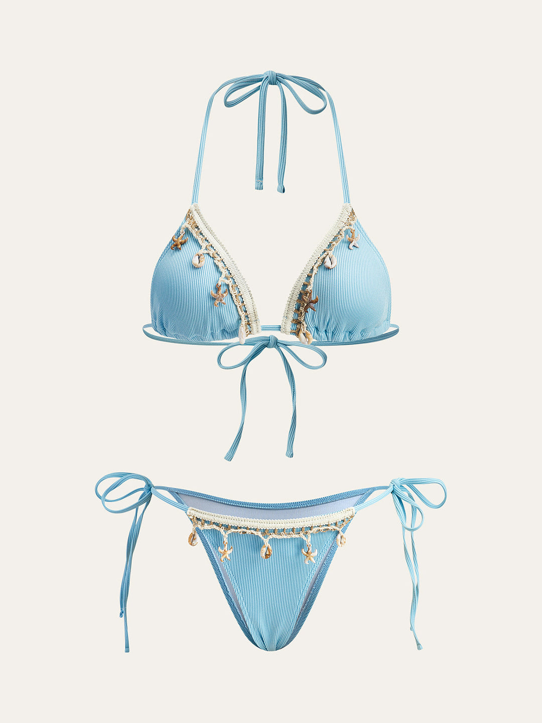 Shell Charm Trim Tie Bikini Set  Liora Lane Boutique Bikini Sets LightBlue / XL 92.99
