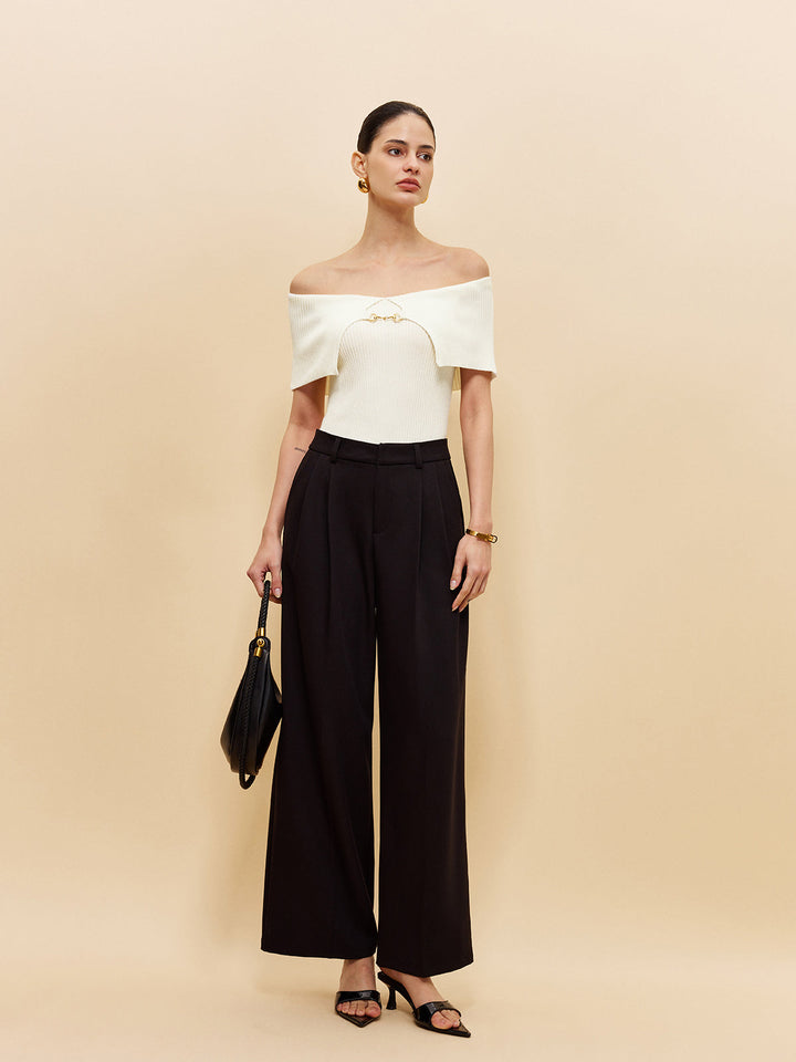 Off-Shoulder Chain Detail Ribbed Knit Top  Liora Lane Boutique Knit Tops