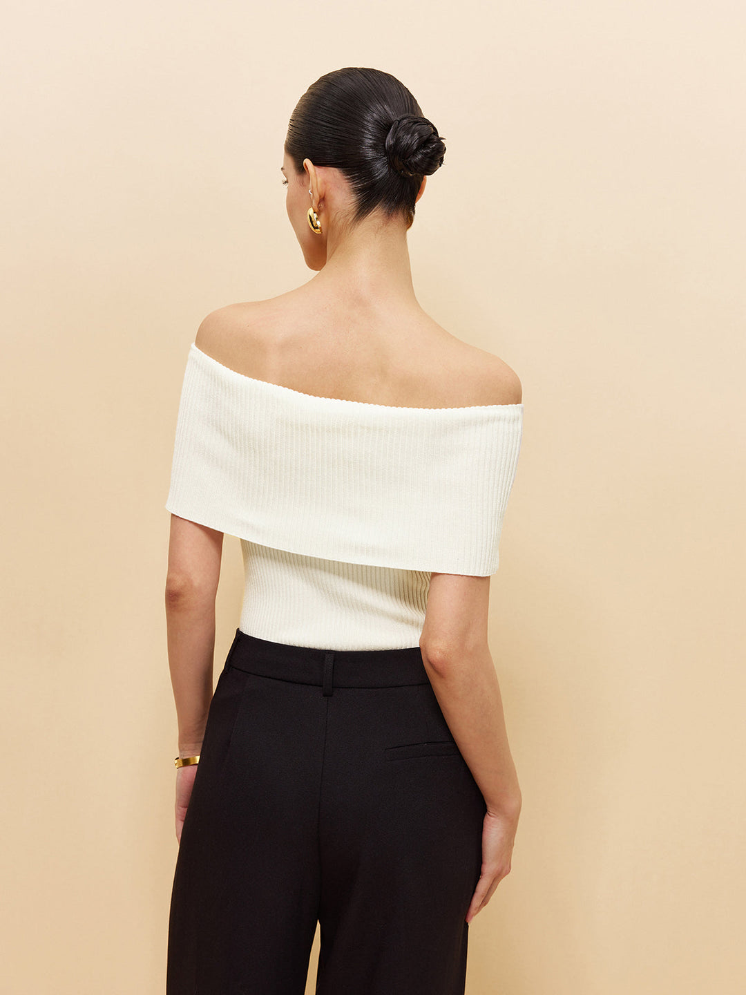 Off-Shoulder Chain Detail Ribbed Knit Top  Liora Lane Boutique Knit Tops