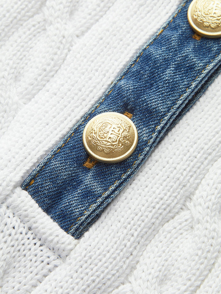 Cotton Denim Collar Knit Top  Liora Lane Boutique Sweaters