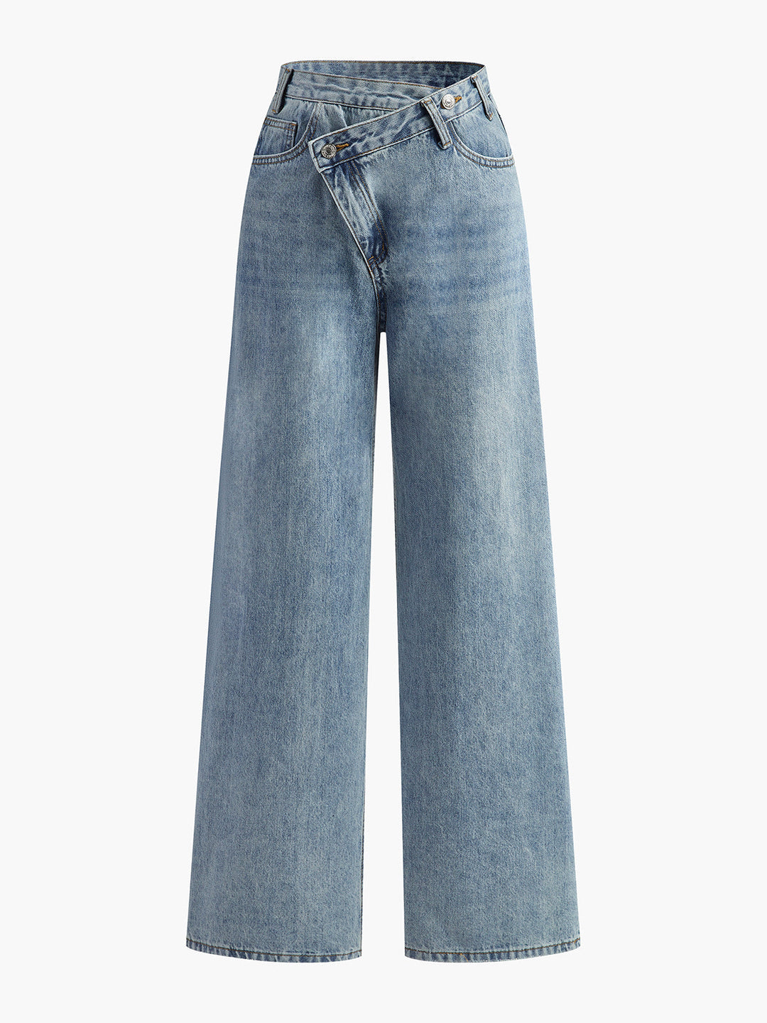 Asymmetric Waist Wide-Leg Jeans  Liora Lane Boutique Pants LightBlue / XL 64.00