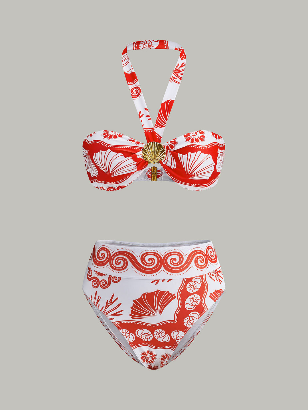 Halter Neck Print Bikini Set  Liora Lane Boutique Bikini Sets Red / L 95.99