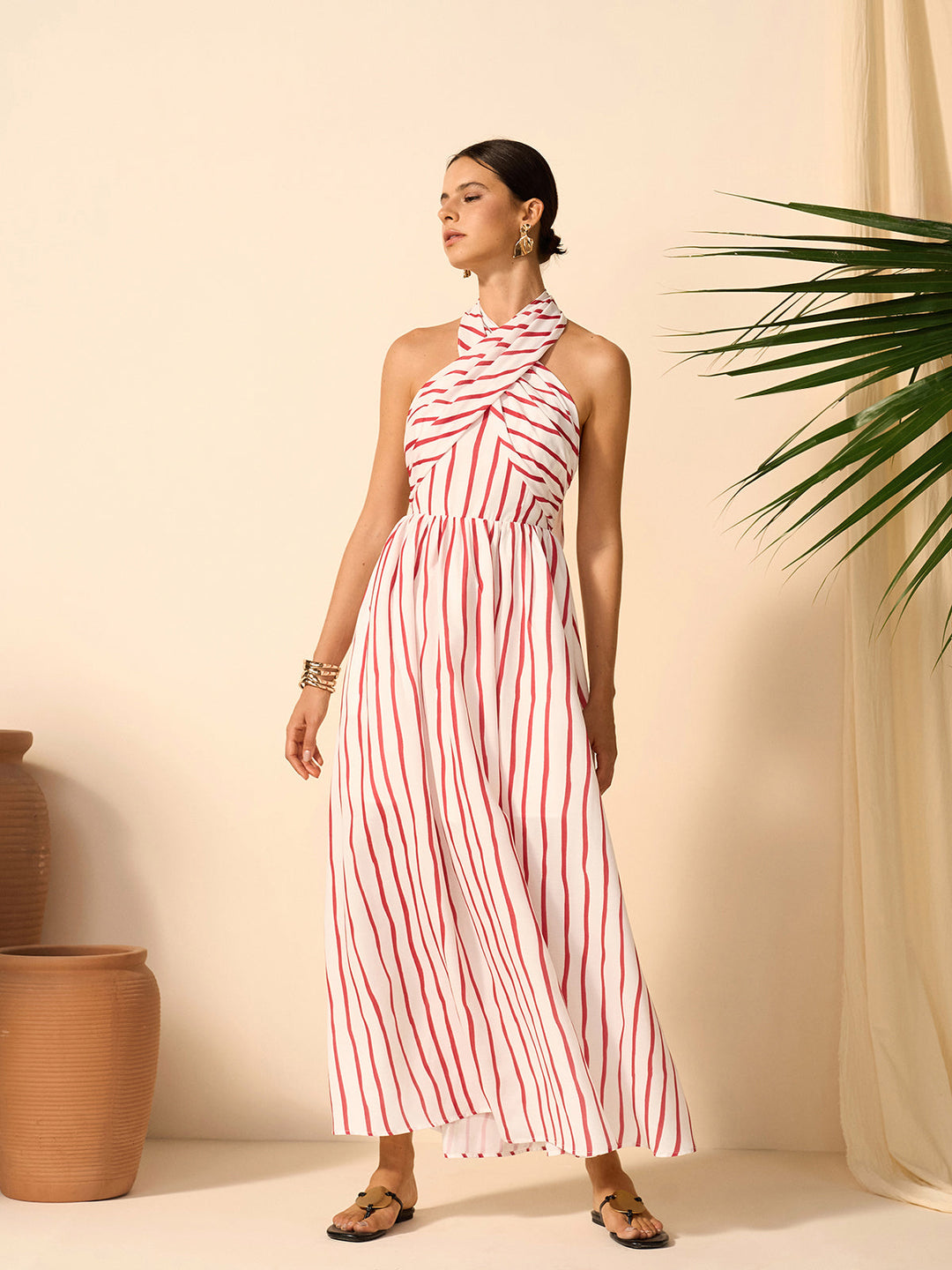 Striped Twist Halter Dress  Liora Lane Boutique Dresses