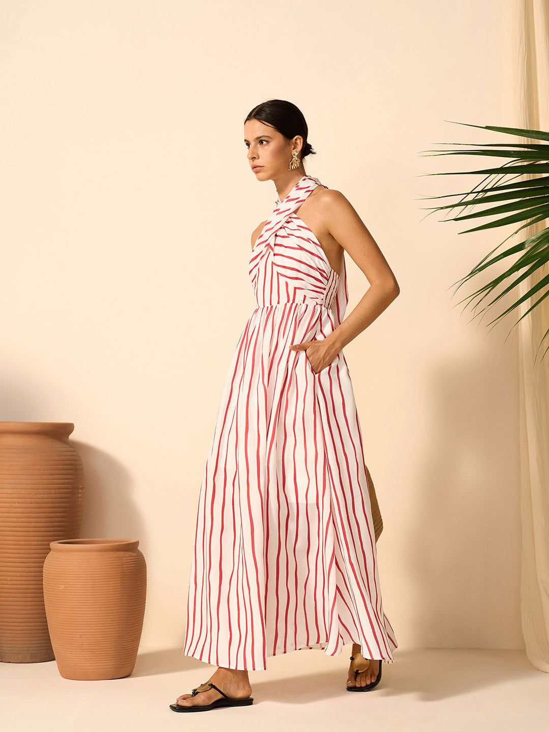 Striped Twist Halter Dress  Liora Lane Boutique Dresses