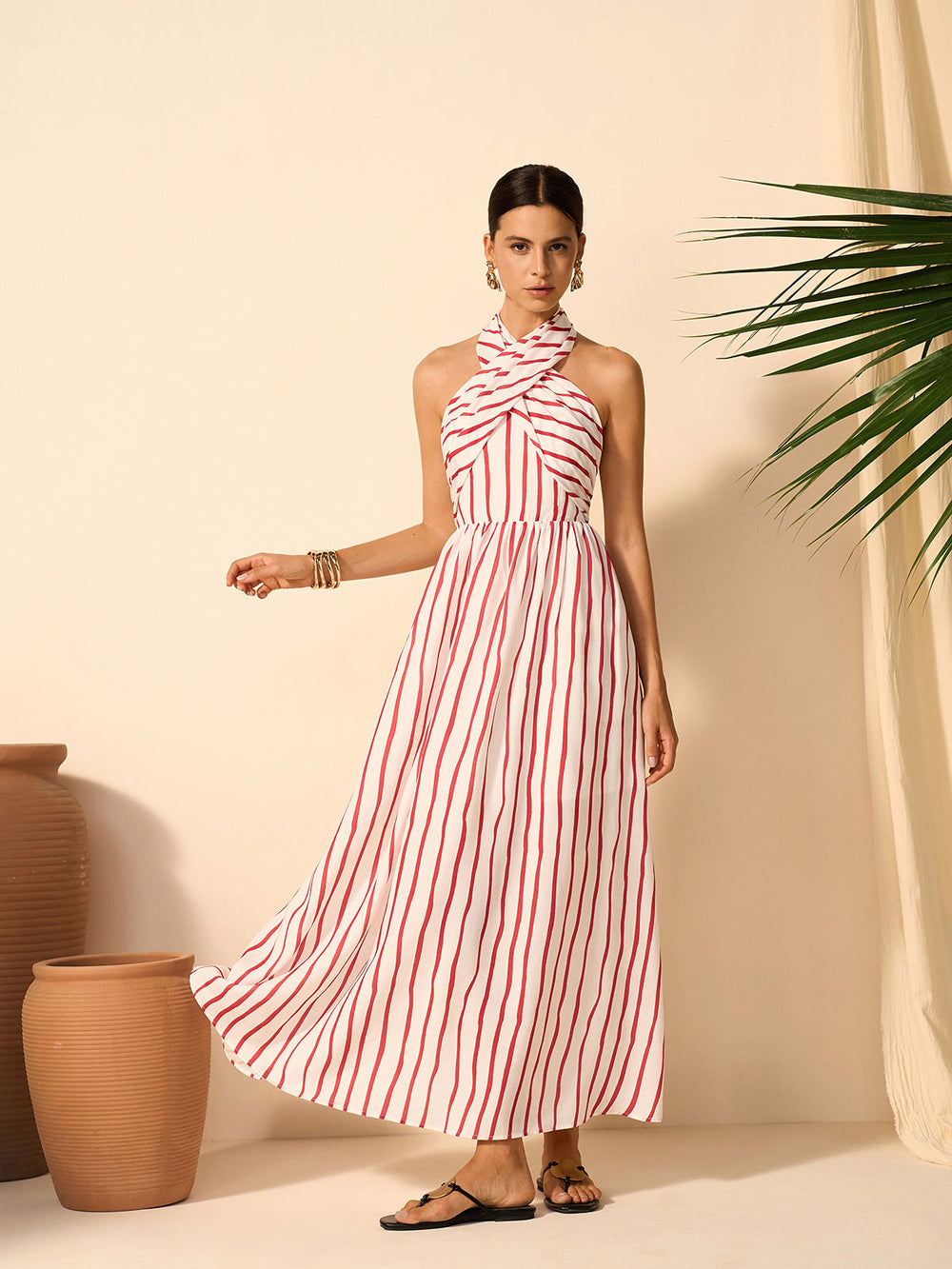 Striped Twist Halter Dress  Liora Lane Boutique Dresses