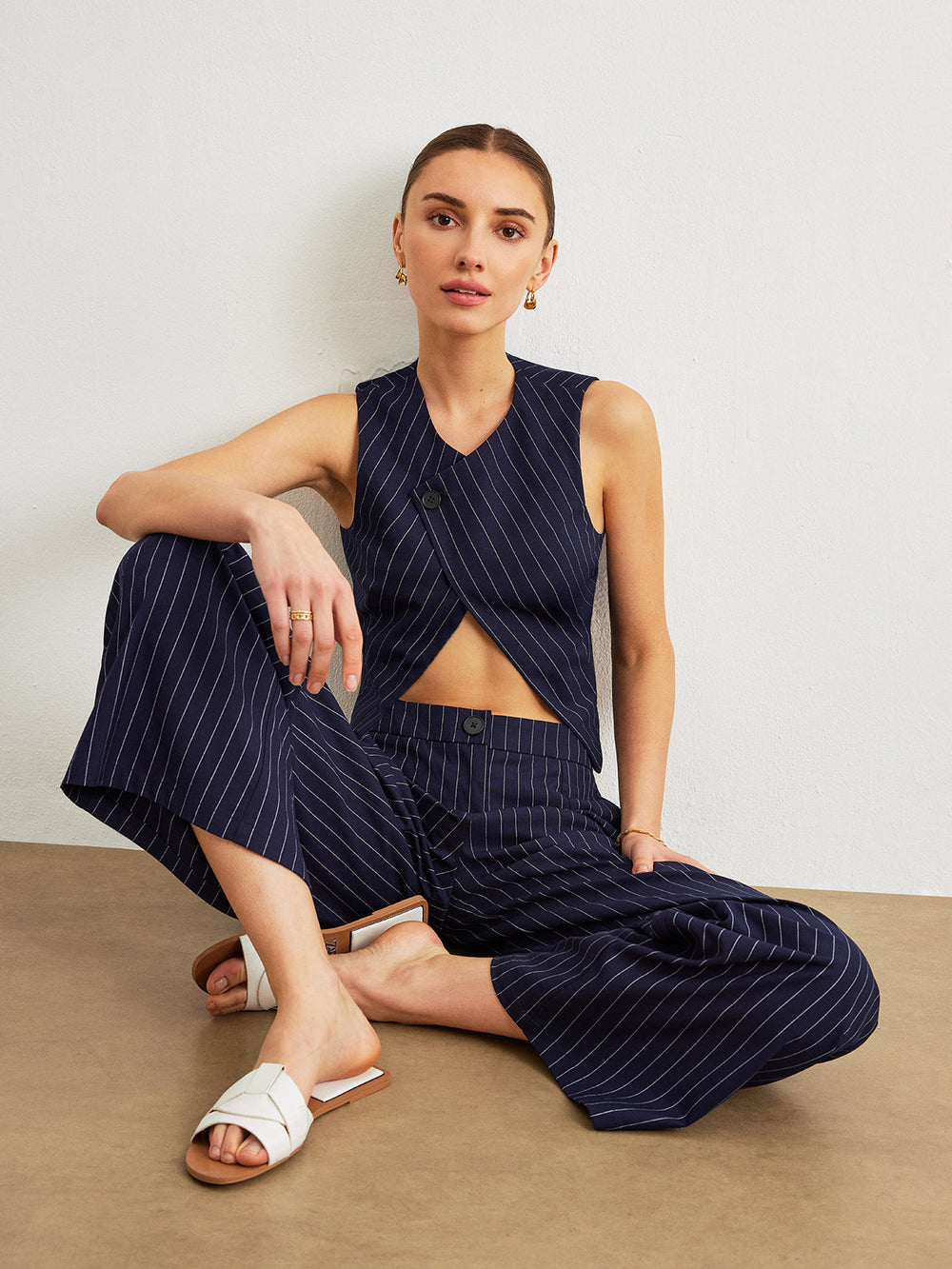 Pinstripe Pants Set With Pockets  Liora Lane Boutique Pant Sets