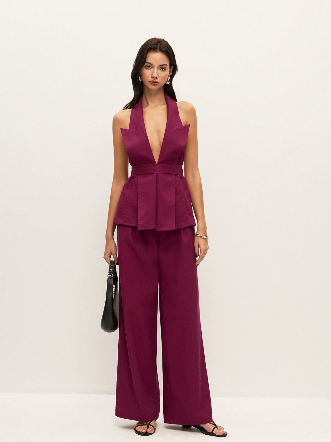 Halter Neck Belted Pocketed Pants Set  Liora Lane Boutique Pant Sets
