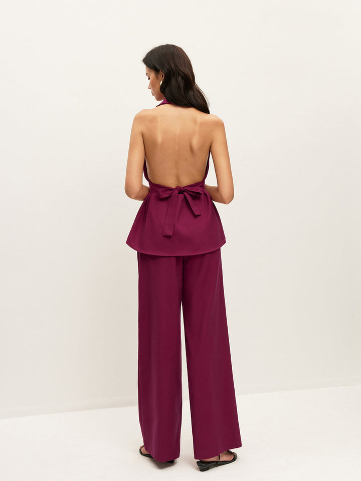 Halter Neck Belted Pocketed Pants Set  Liora Lane Boutique Pant Sets