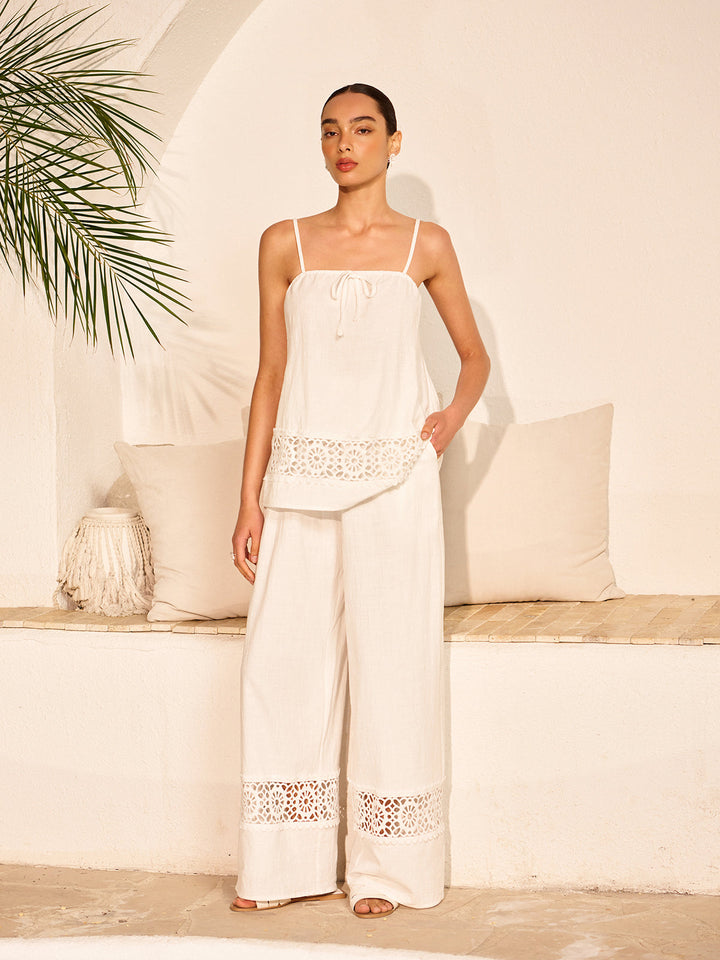 Cotton Pants Set With Lace Panels  Liora Lane Boutique Pant Sets