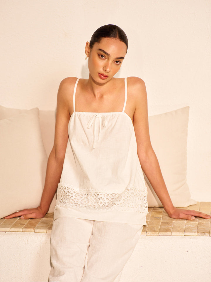 Cotton Pants Set With Lace Panels  Liora Lane Boutique Pant Sets