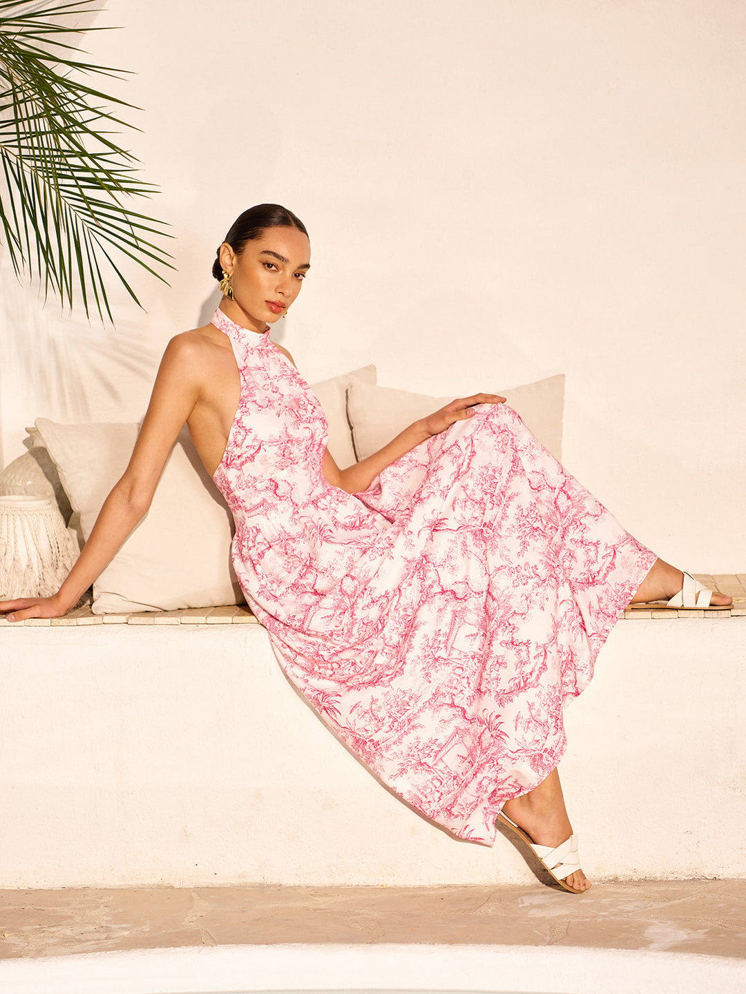 Halter Neck Printed Backless Dress With Pockets  Liora Lane Boutique Dresses Red / XL 84.99