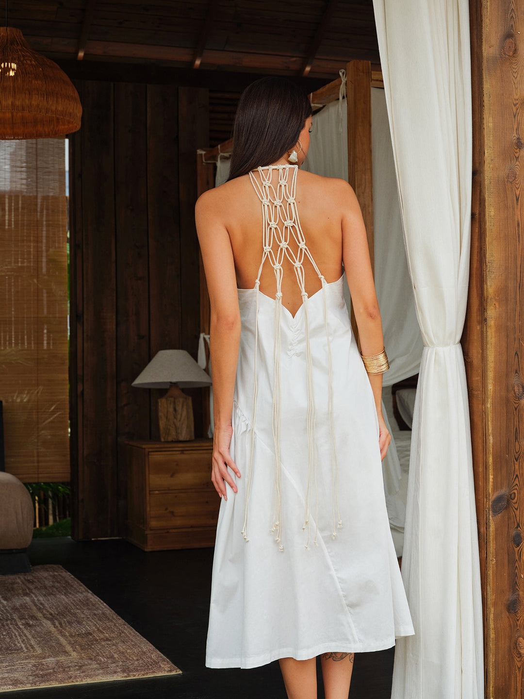 Macrame Back Halter Dress  Liora Lane Boutique Dresses