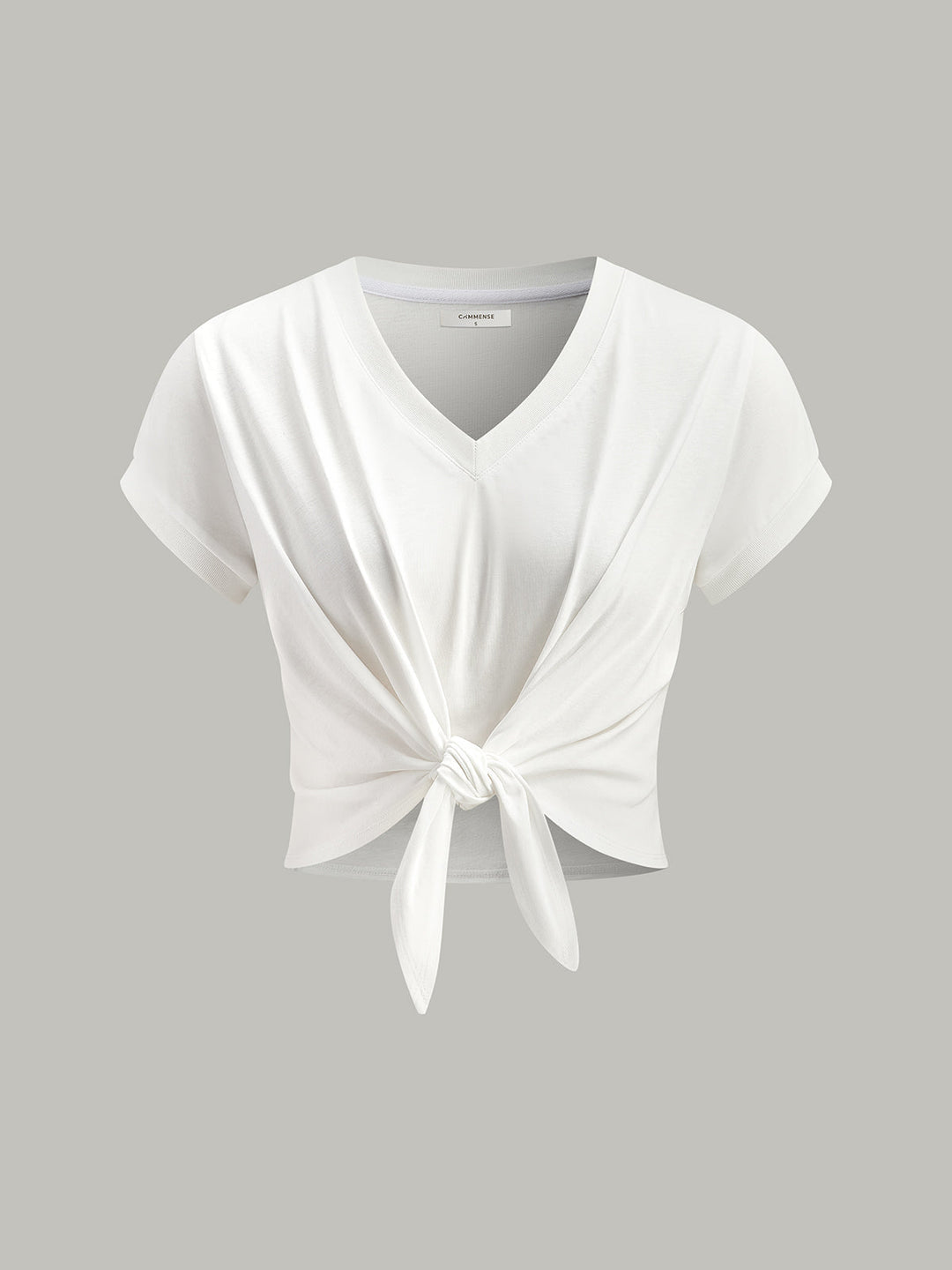 Knot Front V-Neck T-Shirt  Liora Lane Boutique T-Shirts White / XL 24.00