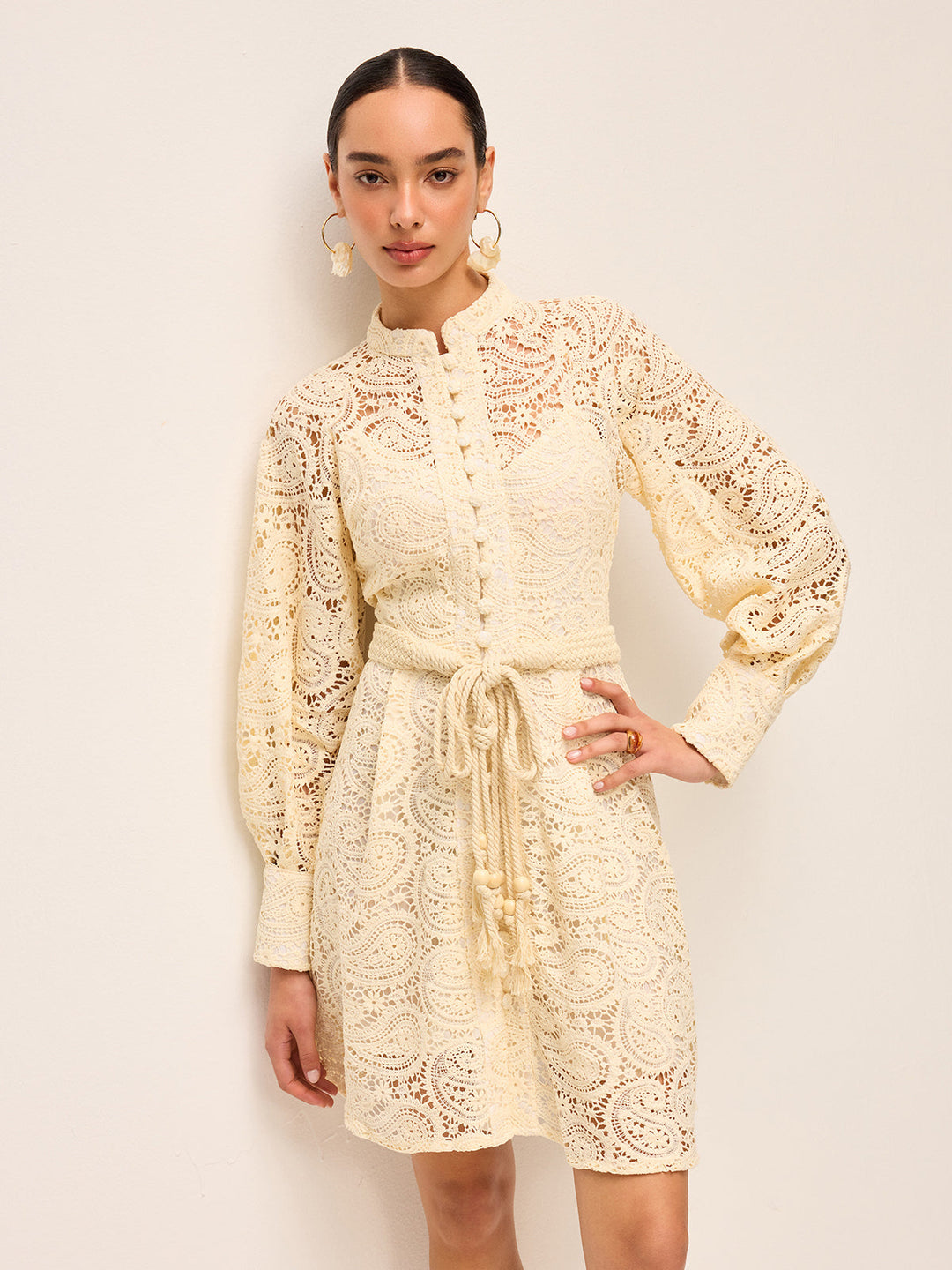 Semi-Sheer Lace Belted Dress  Liora Lane Boutique Dresses