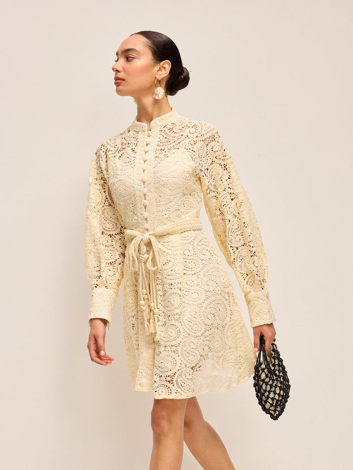 Semi-Sheer Lace Belted Dress  Liora Lane Boutique Dresses