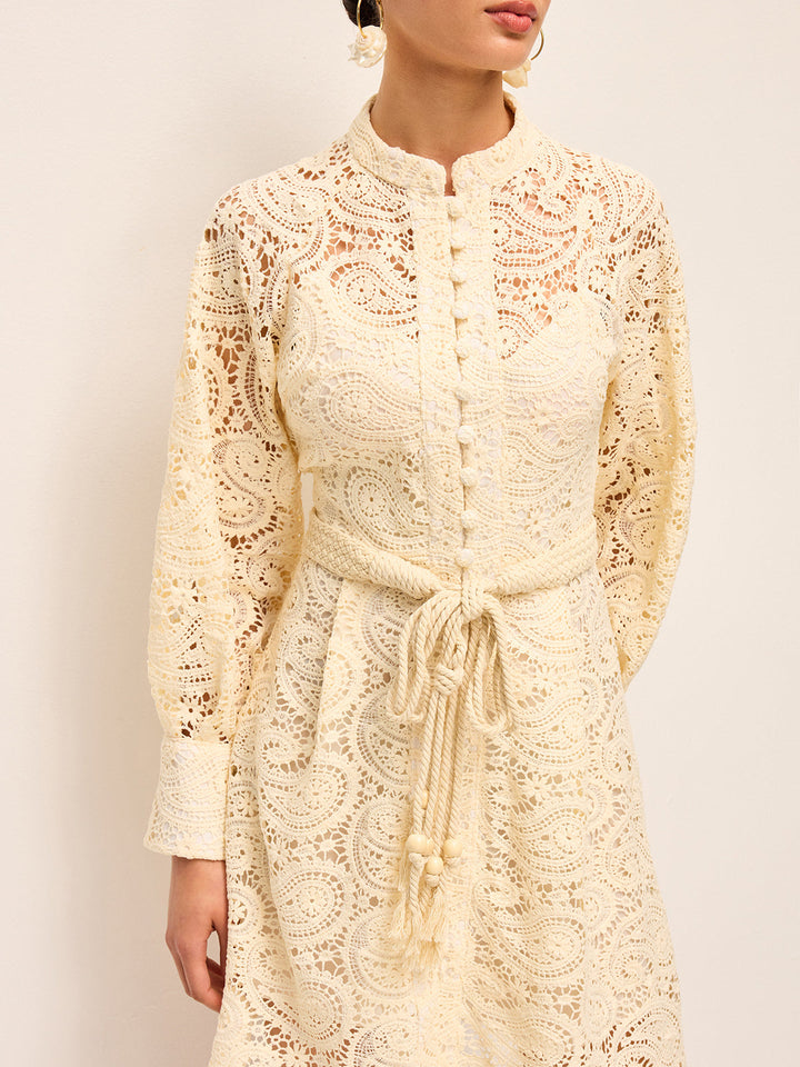 Semi-Sheer Lace Belted Dress  Liora Lane Boutique Dresses