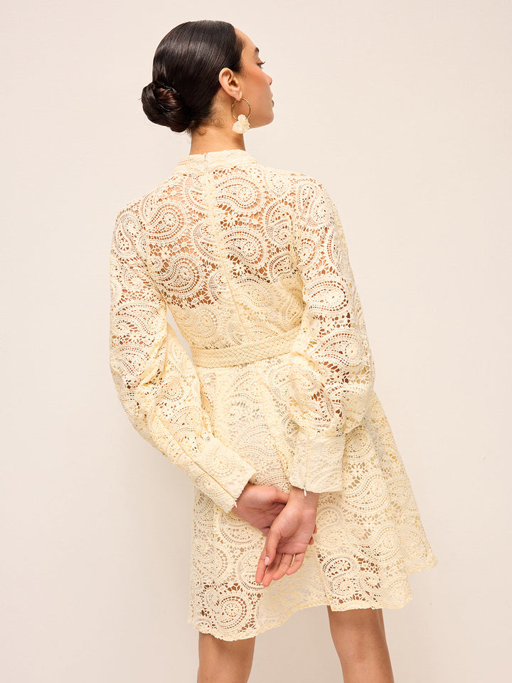 Semi-Sheer Lace Belted Dress  Liora Lane Boutique Dresses
