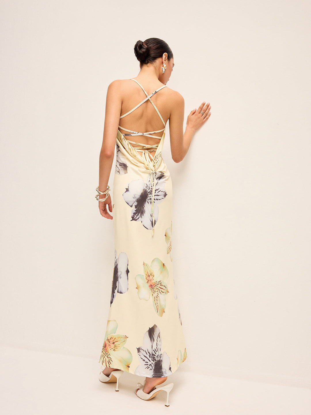 Backless Lace-Up Floral Dress  Liora Lane Boutique Dresses Apricot / XL 29.00