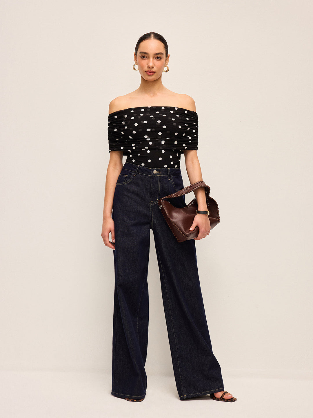 Polka Dot Off-Shoulder Bodysuit  Liora Lane Boutique Bodysuits