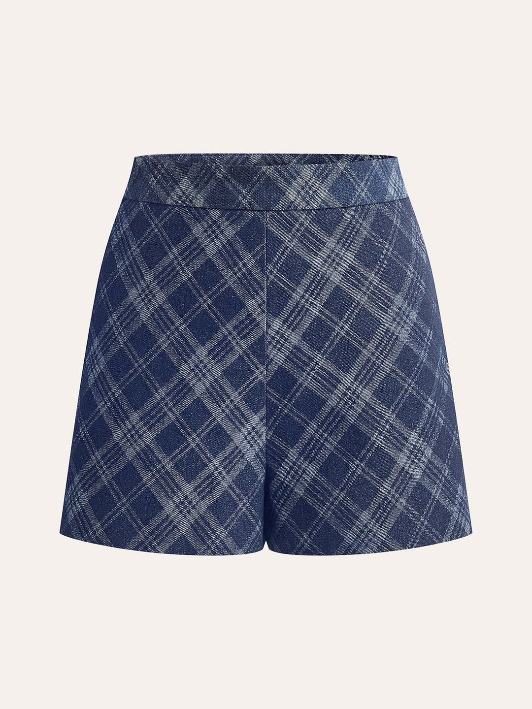 Checkered Print Mid-Waist Denim Short  Liora Lane Boutique Shorts Blue / XL 29.00