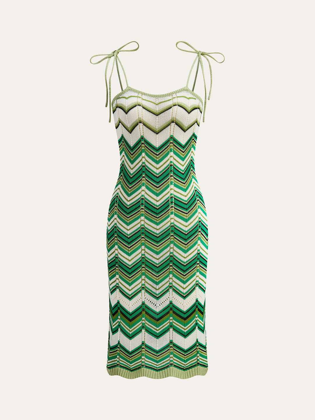 Chevron-Patterned Tie-Strap Knit Midi Dress  Liora Lane Boutique Sweater Dresses Green / XL 106.99