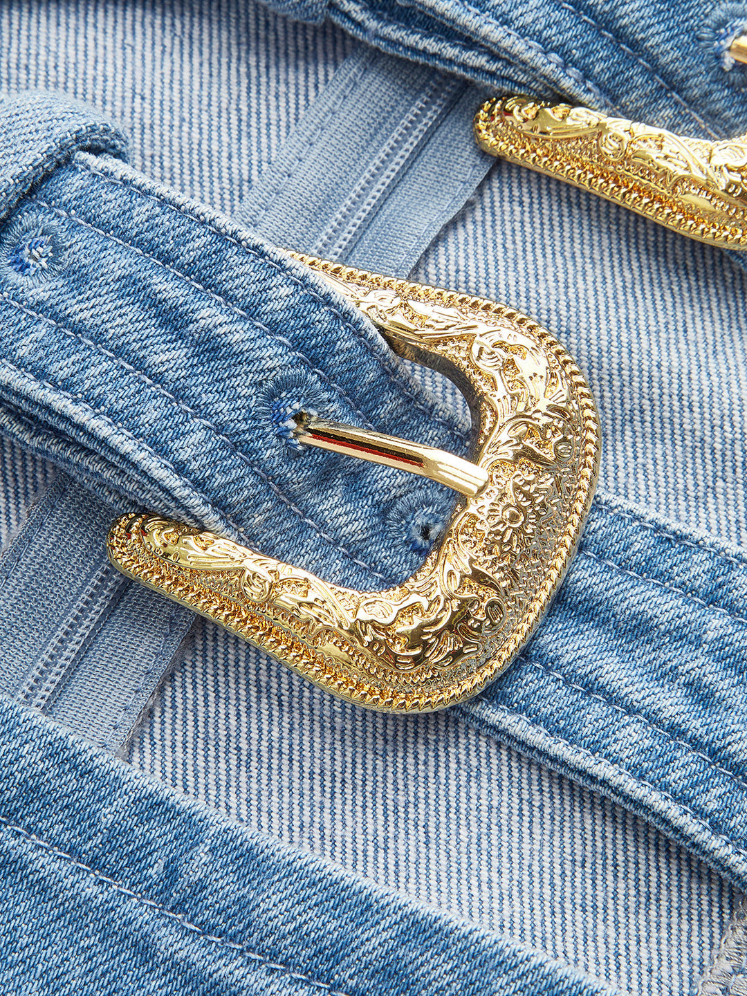 Halter Neck Buckle Detail Denim Dress  Liora Lane Boutique Dresses