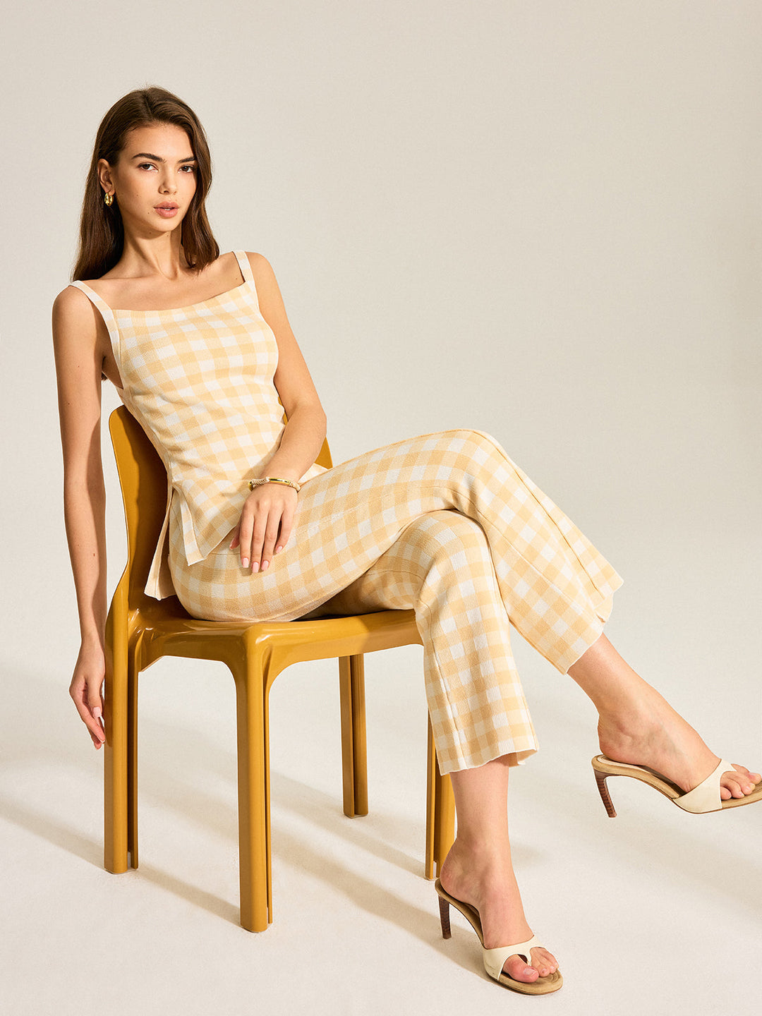 Gingham Print Pants Set  Liora Lane Boutique Pant Sets LightYellow / XL 157.99