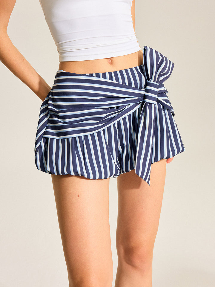 Striped Bubble Shorts With Oversized Bow  Liora Lane Boutique Shorts