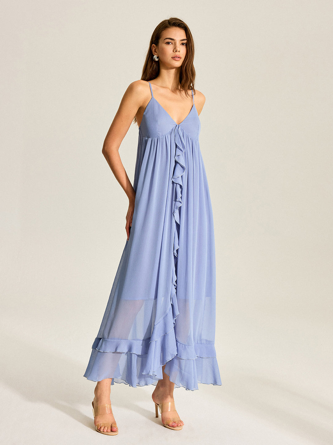 Semi-Sheer Cape Two-Piece Ruffled Chiffon Dress  Liora Lane Boutique Dresses