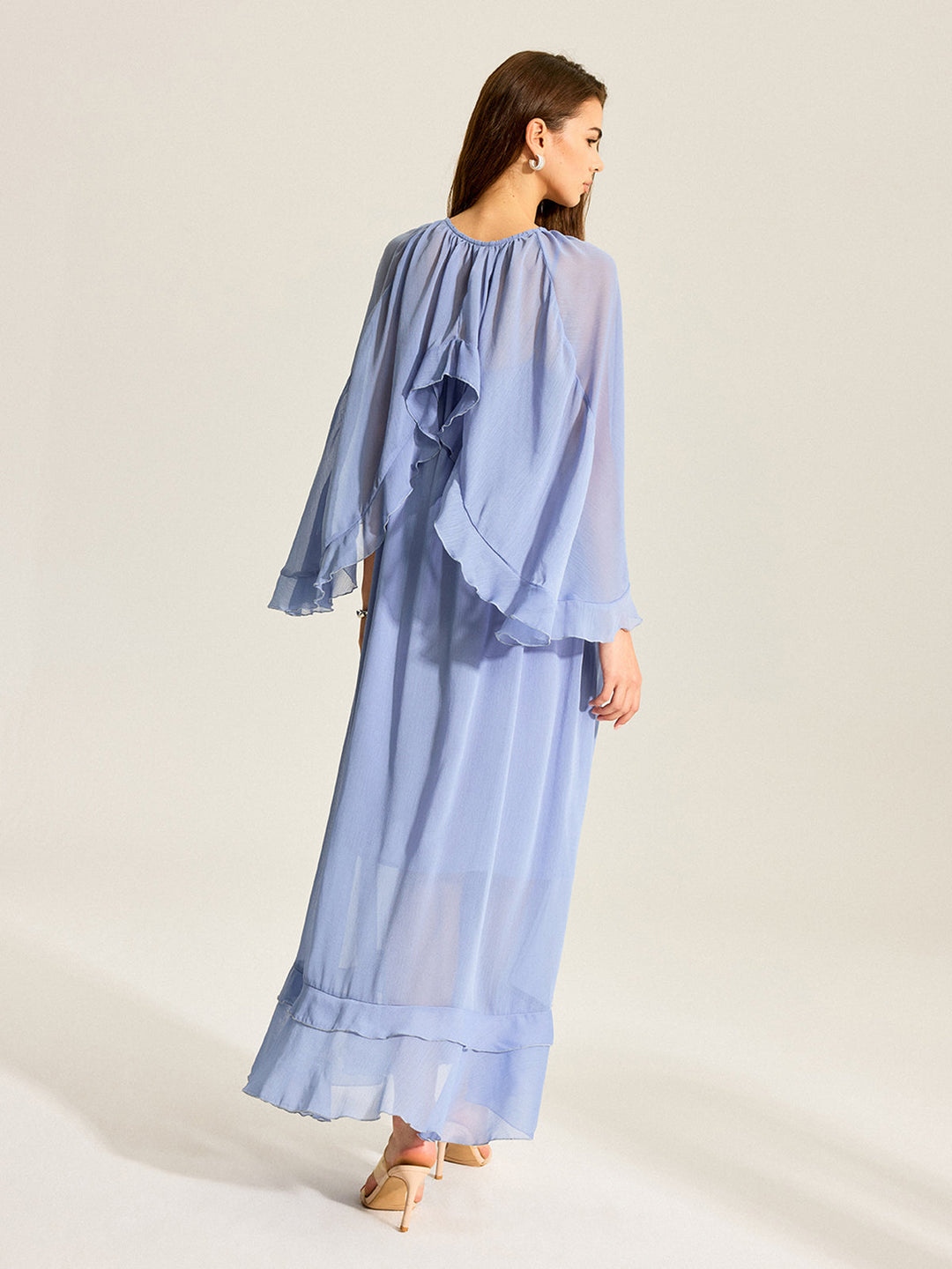 Semi-Sheer Cape Two-Piece Ruffled Chiffon Dress  Liora Lane Boutique Dresses