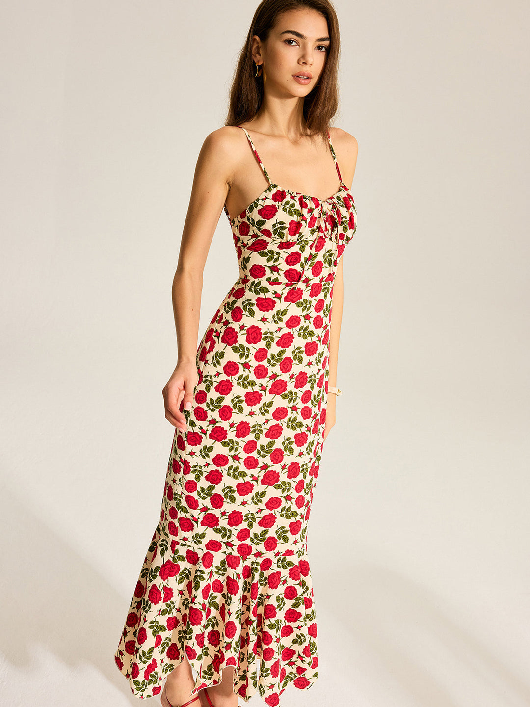 Floral Print Ruffle Hem Maxi Dress  Liora Lane Boutique Dresses