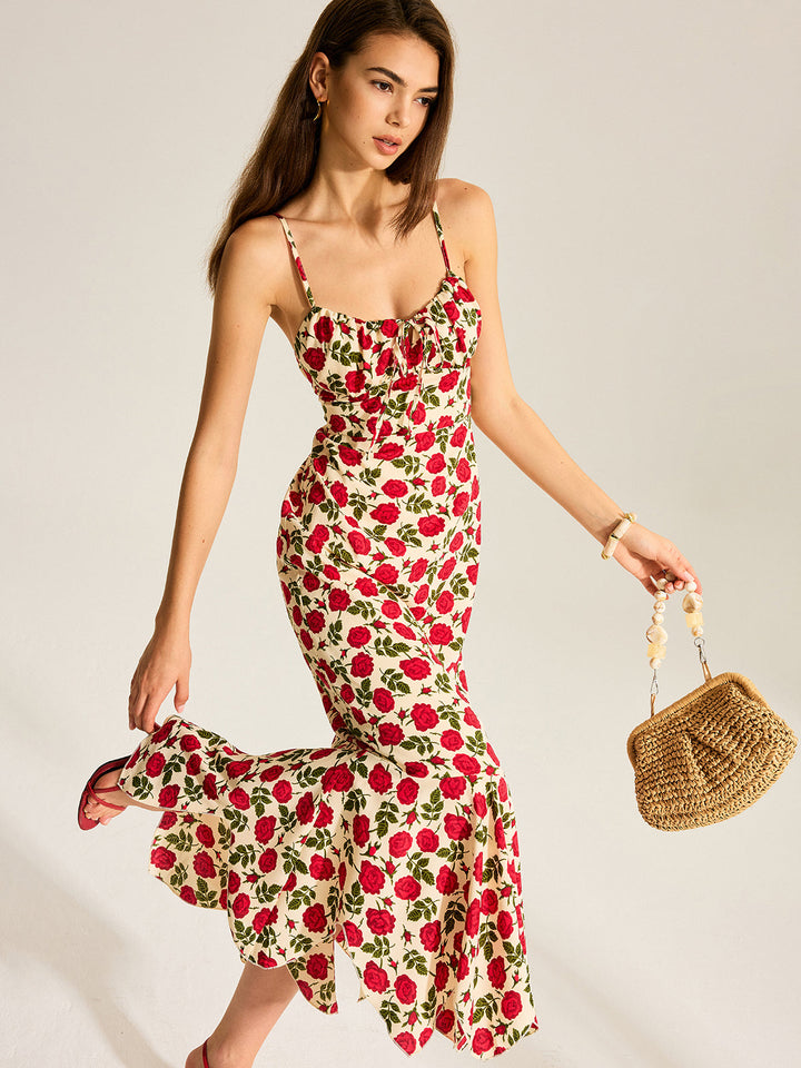 Floral Print Ruffle Hem Maxi Dress  Liora Lane Boutique Dresses Multicolor / XL 39.00
