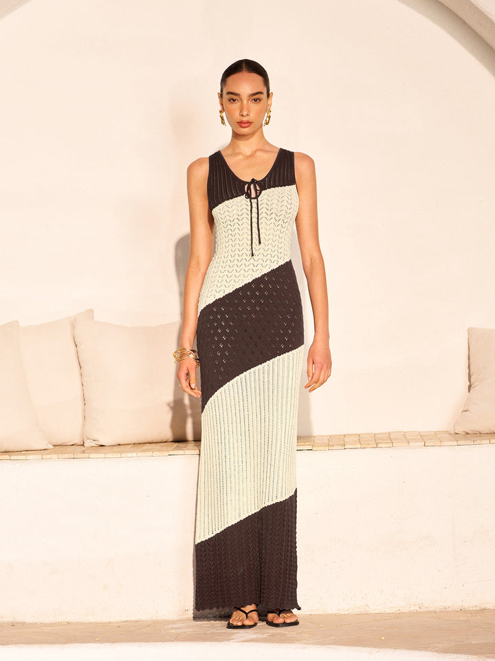 Two-Tone Crochet Front Tie Knit Dress  Liora Lane Boutique Sweater Dresses