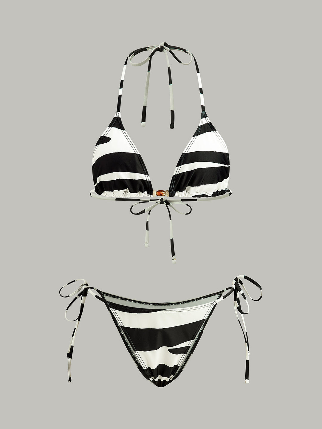 Striped Triangle Bikini Set  Liora Lane Boutique Bikini Sets BlackandWhite / L 77.99