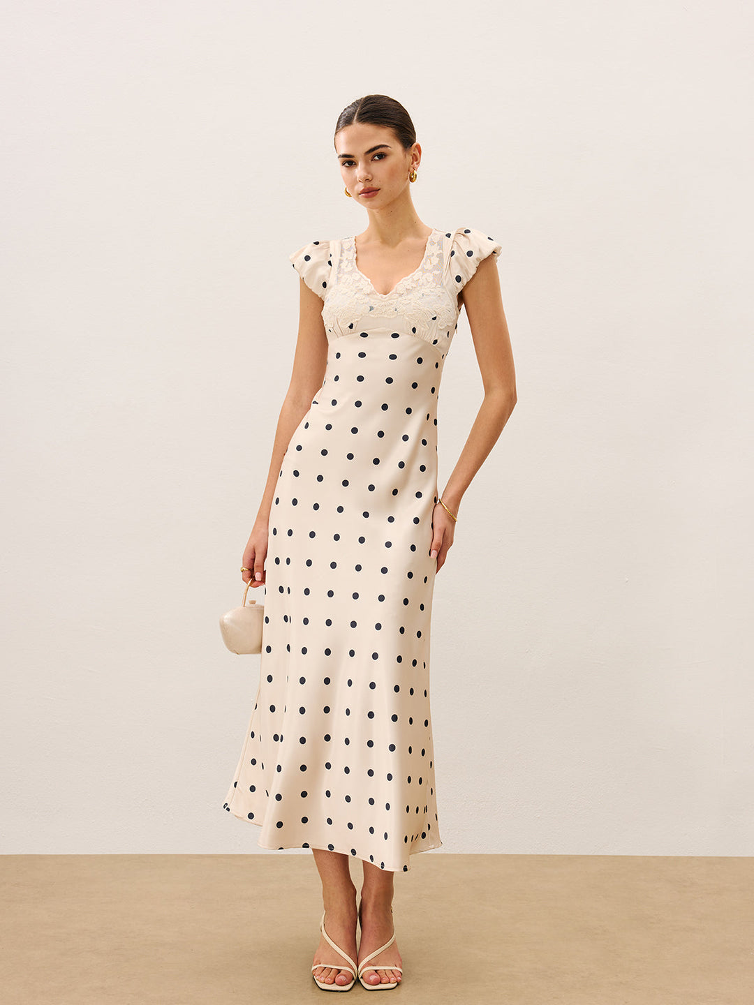 Lace Trim Polka Dot Dress  Liora Lane Boutique Dresses