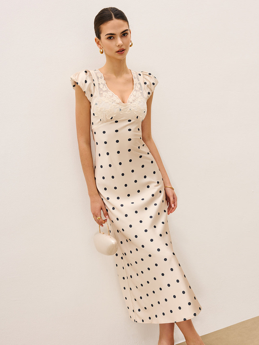 Lace Trim Polka Dot Dress  Liora Lane Boutique Dresses Off-White / XL 49.00
