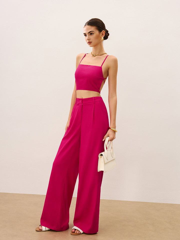 Tie-Back Top and Wide-Leg Pants Set  Liora Lane Boutique Pant Sets