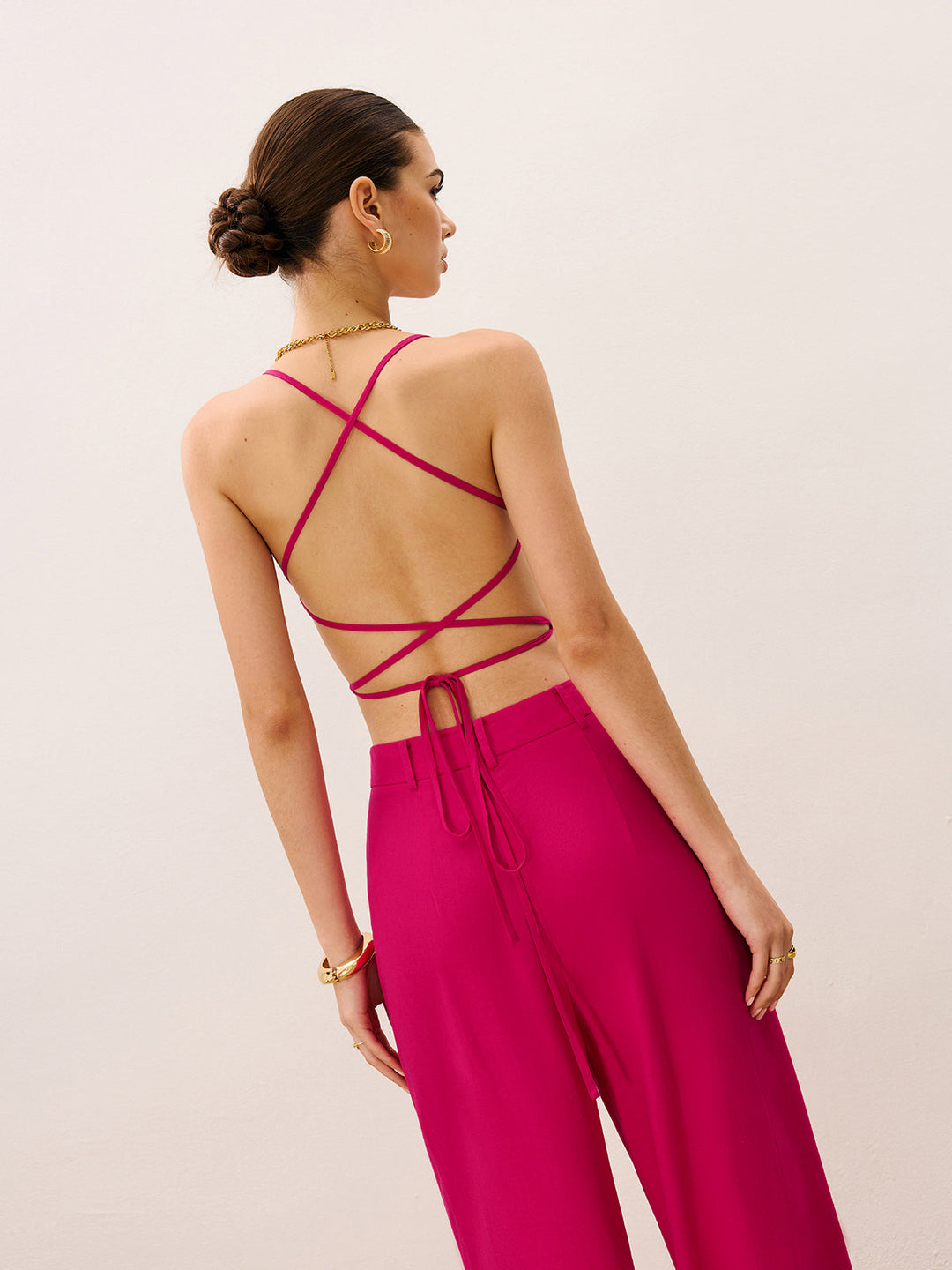 Tie-Back Top and Wide-Leg Pants Set  Liora Lane Boutique Pant Sets Red / XL 125.99