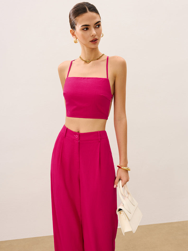 Tie-Back Top and Wide-Leg Pants Set  Liora Lane Boutique Pant Sets