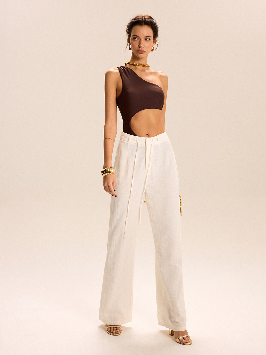 One Shoulder Cutout Metal Buckle One-Piece  Liora Lane Boutique One-Pieces