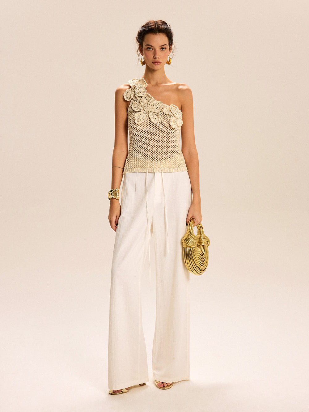 One-Shoulder Floral Crochet Knit Top  Liora Lane Boutique Knit Tops