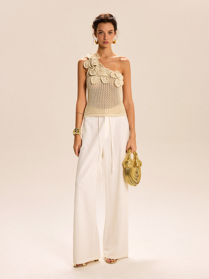 One-Shoulder Floral Crochet Knit Top  Liora Lane Boutique Knit Tops