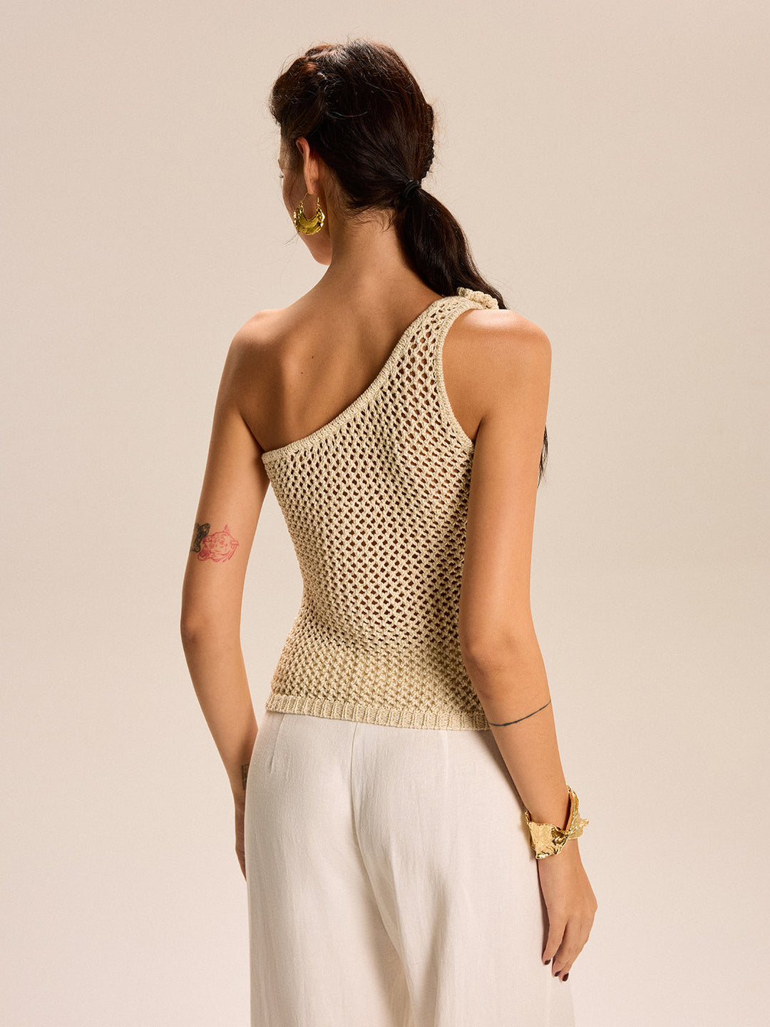 One-Shoulder Floral Crochet Knit Top  Liora Lane Boutique Knit Tops