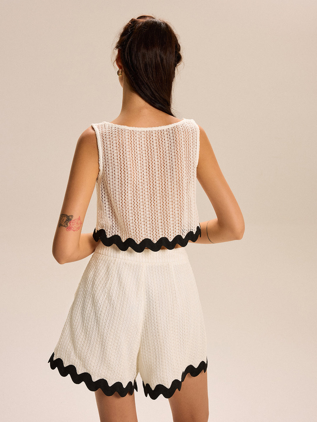 Cropped Tank Top And Scalloped-Trim Shorts Set  Liora Lane Boutique Short Sets